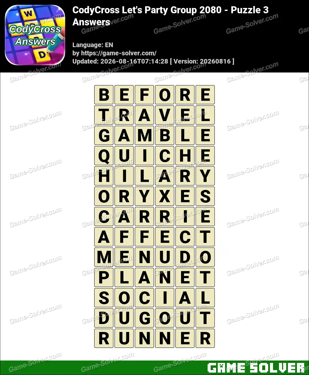 CodyCross Let’s Party Group 2080 – Puzzle 3 Answers